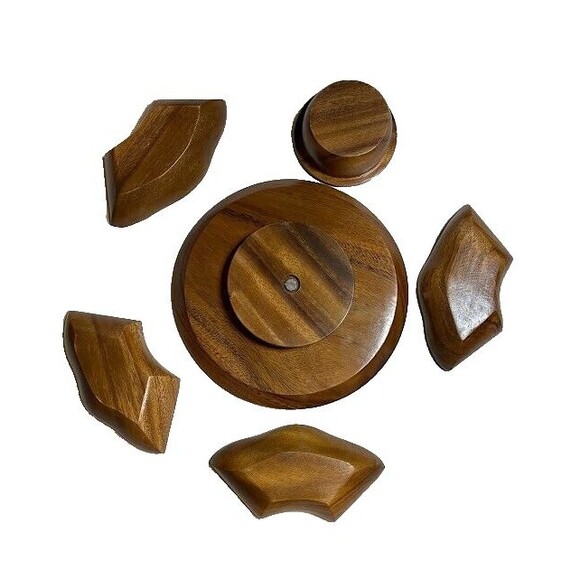 Vintage Monkey Pod Wood Lazy Susan 6pc Condiment Server MCM Removable Bowls - Picture 3 of 4